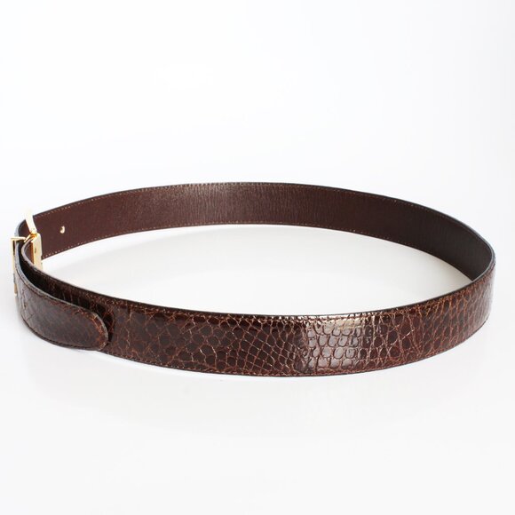 Bosca Belt Mens Caiman Glossy Croc Alligator Exotic Skin Gold Buckle - Picture 5 of 8